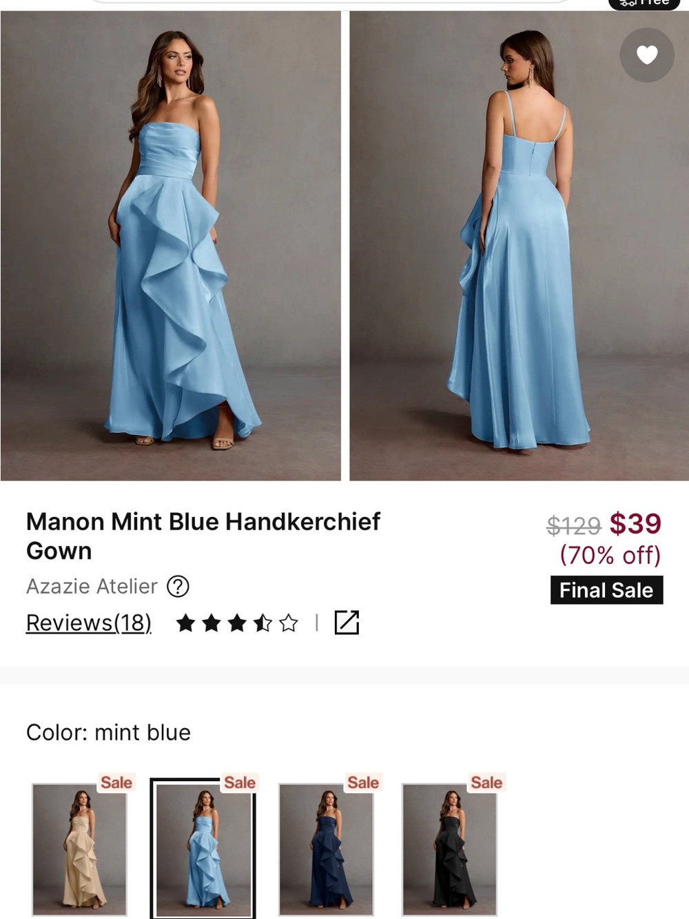 Azazie Mint Blue Handkerchief Maxi Gown